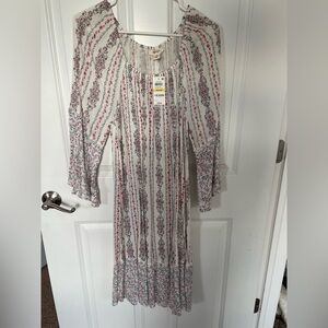 Macy's Red and White Patterned Long Sleeve or Off Shoulders Dress